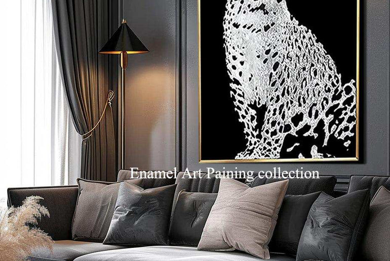 Enamel Art Deco Painting, Handmade, Wall Art, Modern Style, Decorative Painting , Money Leopard Enamel Painting, Painted, Dining Room, Living Room, Entrance Door