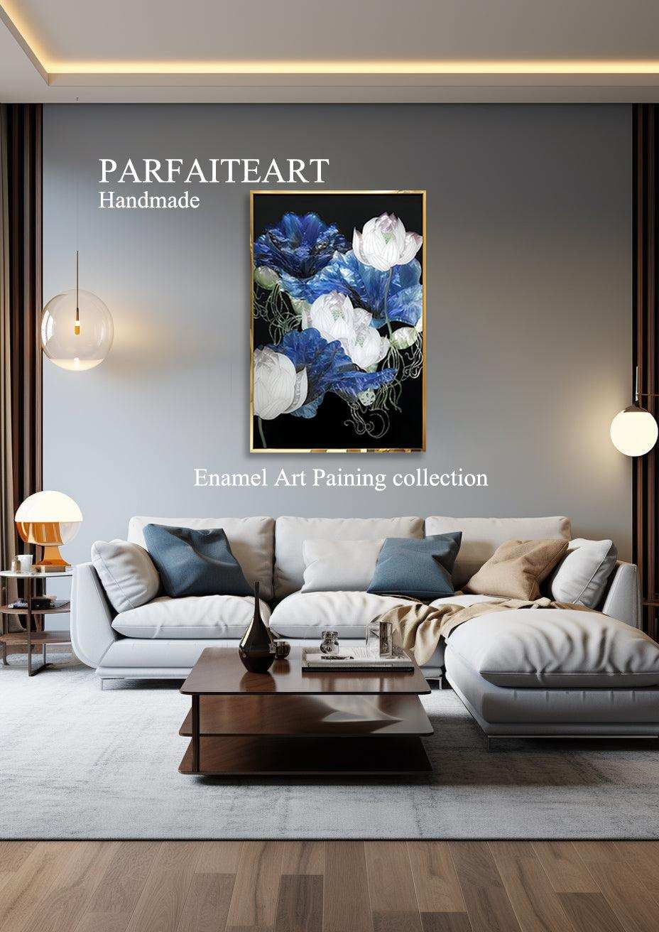 Lotus Radiance: Handcrafted Enamel Art Deco Lotus Flower Painting – Modern Elegance for Any Space