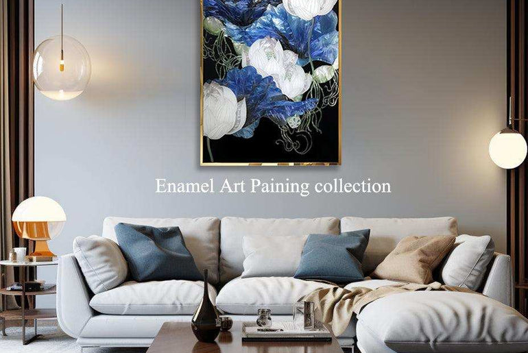 Lotus Radiance: Handcrafted Enamel Art Deco Lotus Flower Painting – Modern Elegance for Any Space