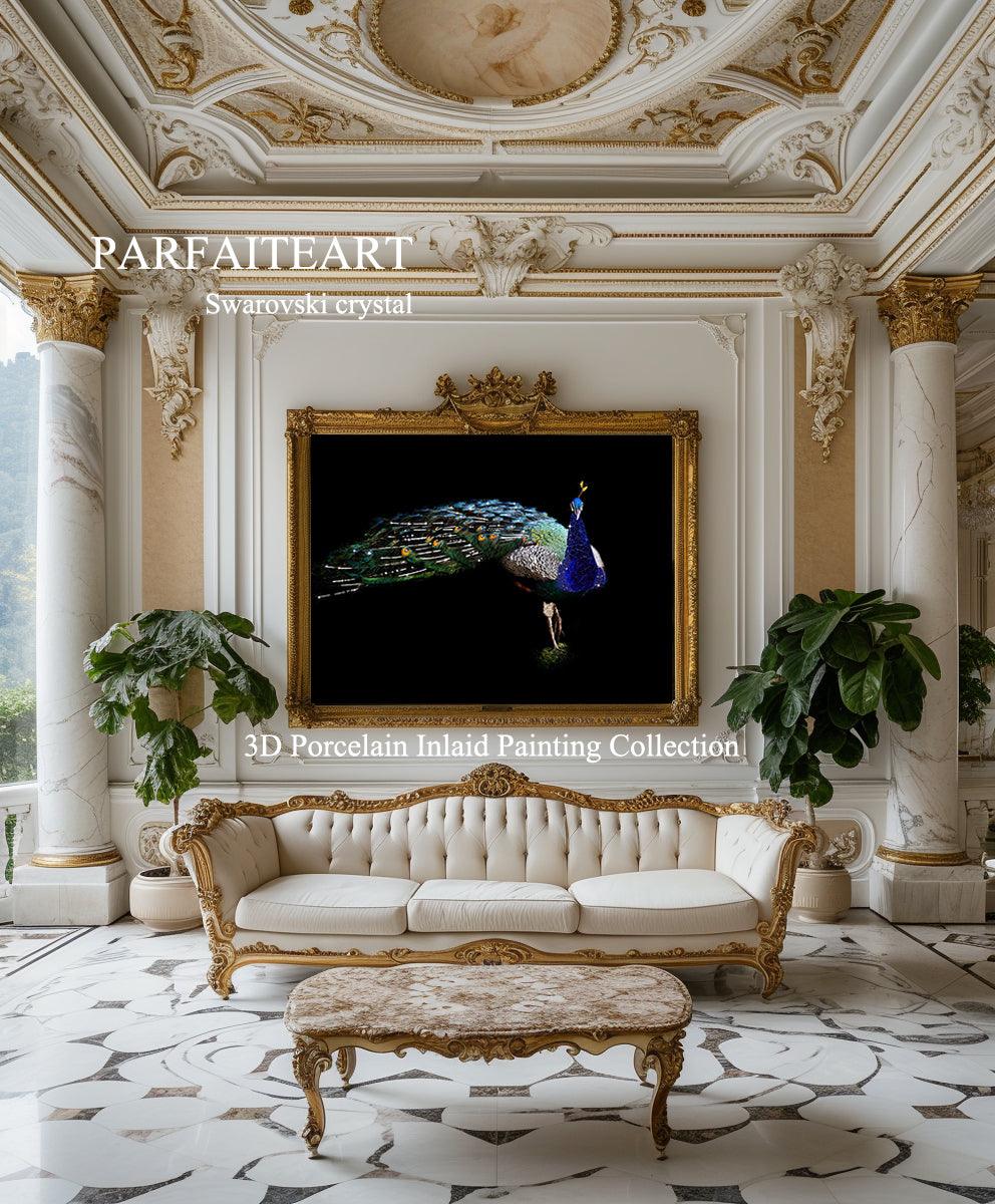 3D Diamond painting，Handmade painting，Wall Art, Art nouveau fashion，Art deco for walls ，Swarovski Crystal， Crystal glass，3d painting peacock，Modern art deco living room