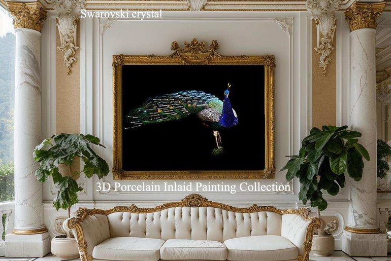 3D Diamond painting，Handmade painting，Wall Art, Art nouveau fashion，Art deco for walls ，Swarovski Crystal， Crystal glass，3d painting peacock，Modern art deco living room