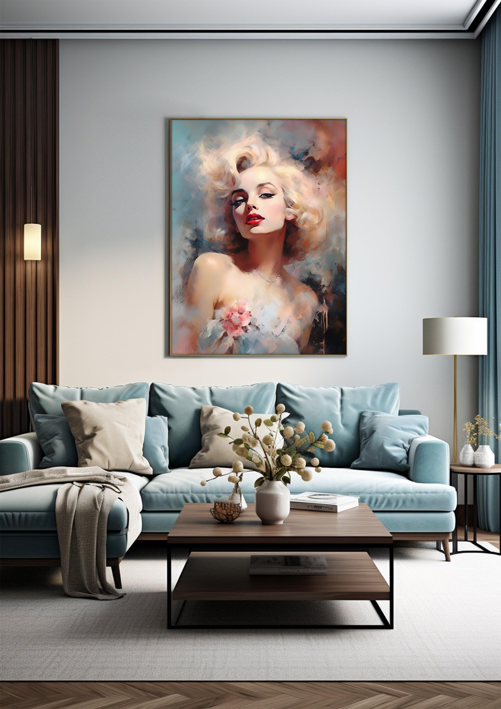 Impressionist Monroe，Hand Painted Colorful Decorative Canvas Artwork，Moody Wall Decor，Cotton Gloss Canvas Living Room Decor，High-Quality Waterproof Decorative Canvas Art