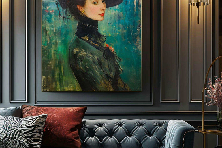 Woman Protrait，Hand Painted Colorful Decorative Canvas Artwork，Moody Wall Decor，Cotton Gloss Canvas Living Room Decor，High-Quality Waterproof Decorative Canvas Art