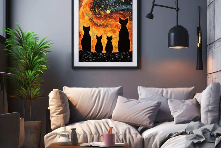 Cat Illustration | Starry Sky Wall Art Decor |Wall Art Print |Van Gogh style|Bedroom Livingroom,Kidsroom|PRINTABLE Art |Digital Download