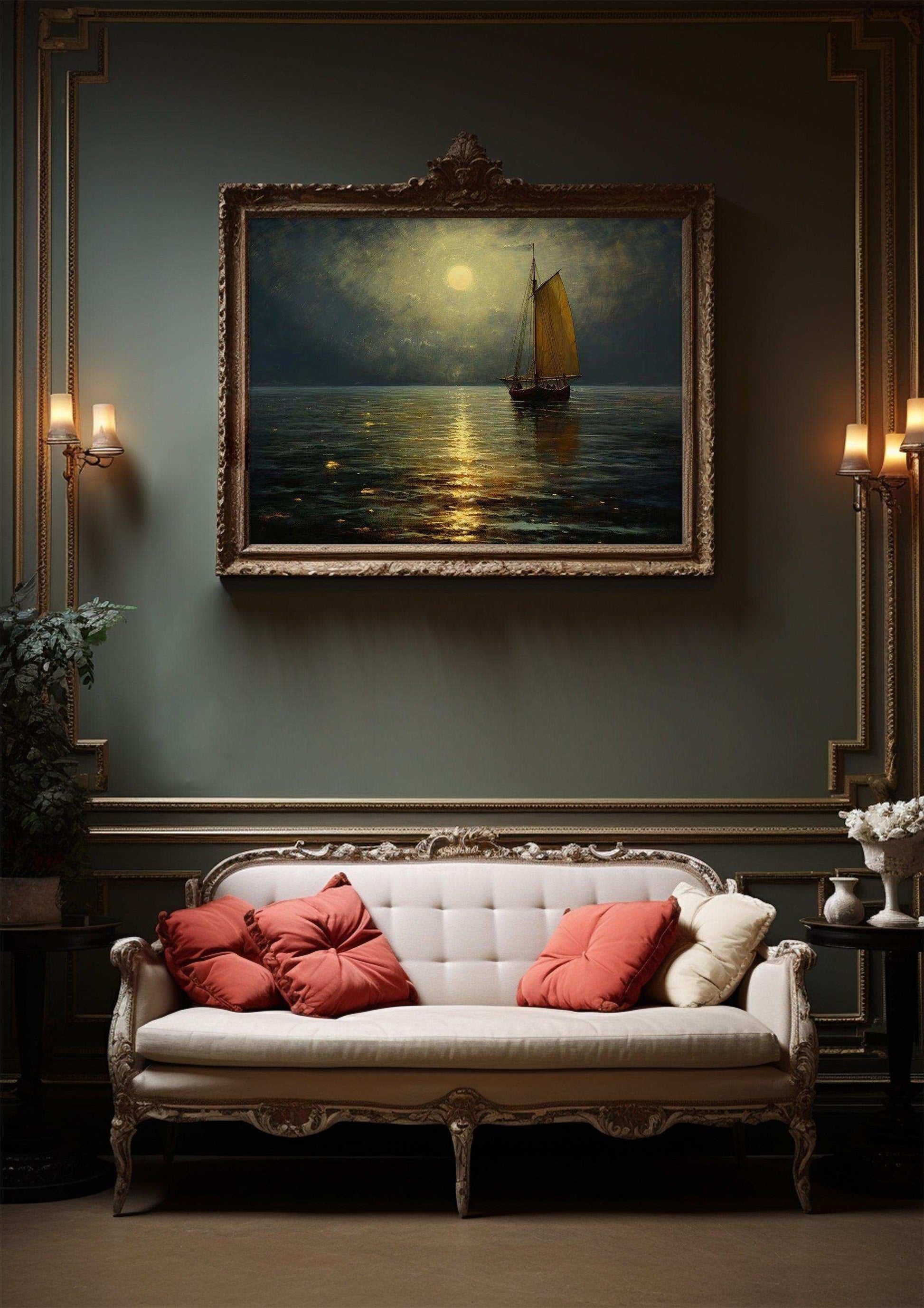 Harbor Sunset Landscape| Vintage Wall Art Decor|Decorative painting| Wall Art Canvas Print |Living Room, Dining Room|PRINTABLE Art |Digital Download