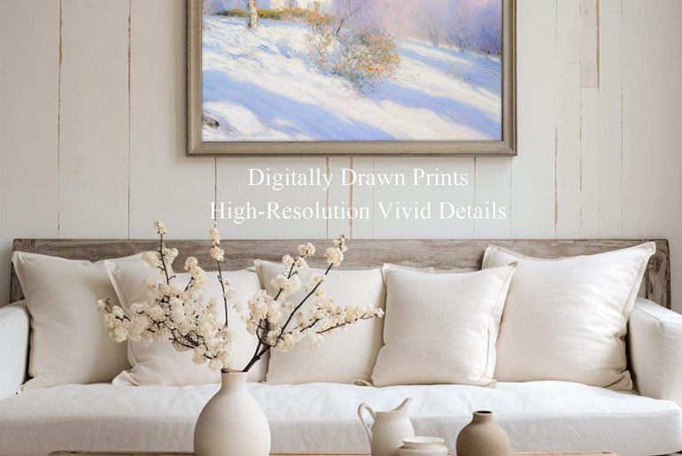 Impressionist Landscape，Hand Painted Colorful Decorative Canvas Artwork，Moody Wall Decor，Cotton Gloss Canvas Living Room Decor，Snow Scene，High-Quality Waterproof Decorative Canvas Art