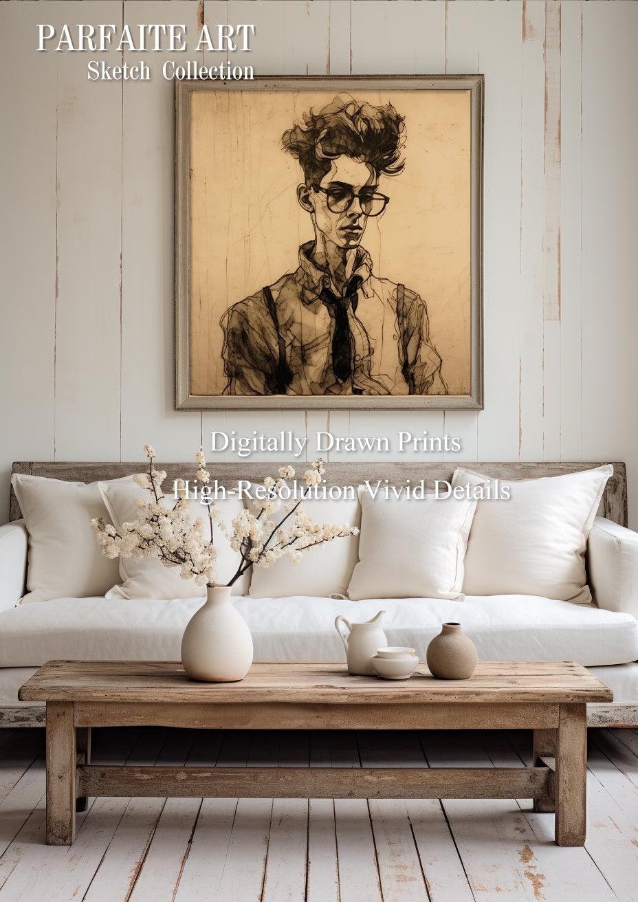 Expressionist Sketch of a Man - Vintage-Inspired Printable Wall Art-Digital Download
