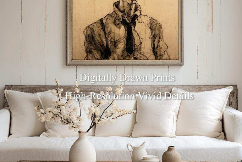 Expressionist Sketch of a Man - Vintage-Inspired Printable Wall Art-Digital Download