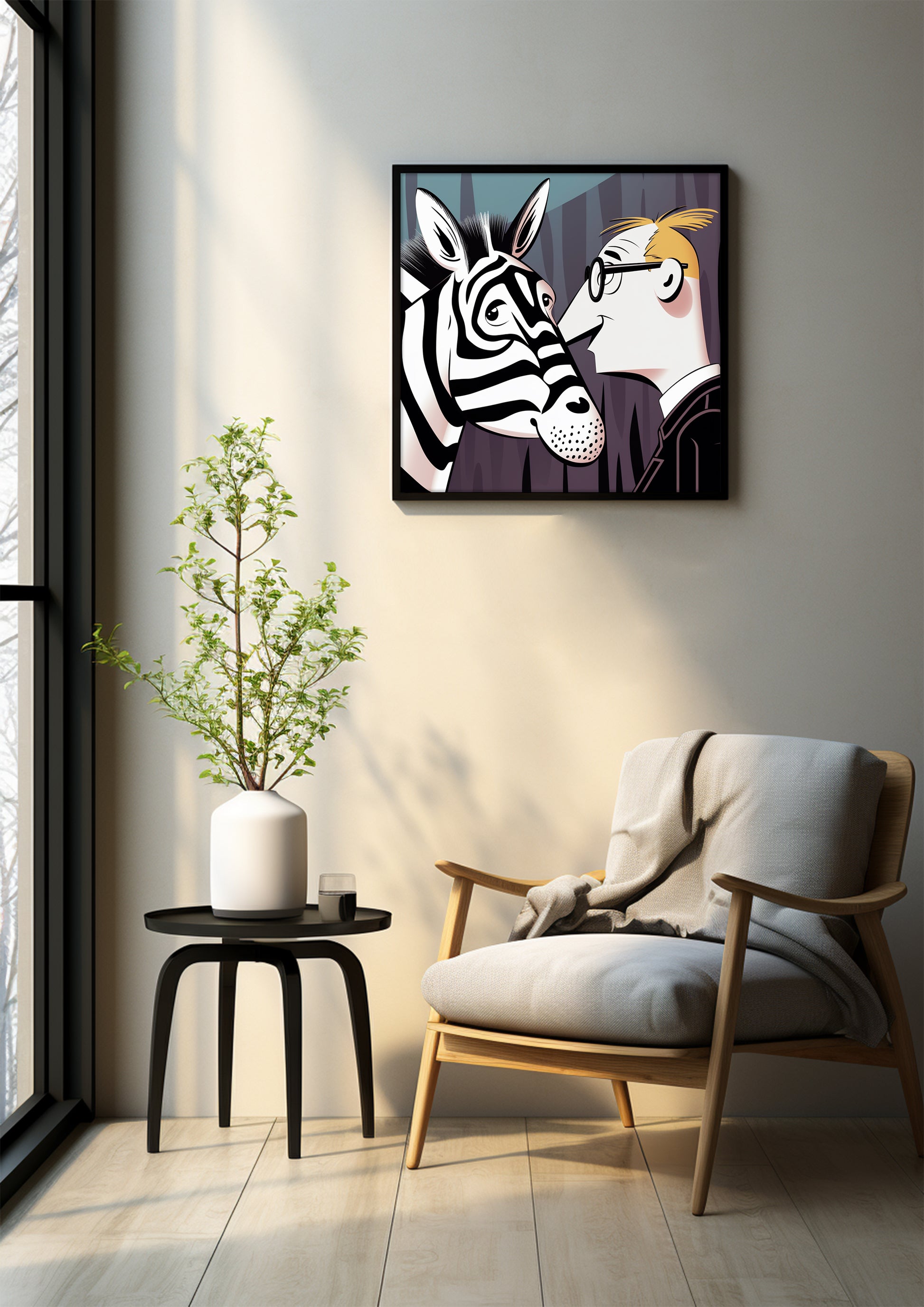 Cartoon Style Zebra with Men Painting| Wall Art Decor |Wall Art Print |Kids Wall Art，Comic Book Art，Art Deco Wall Gifts|Bedroom,kids' room|PRINTABLE Art |Digital Download