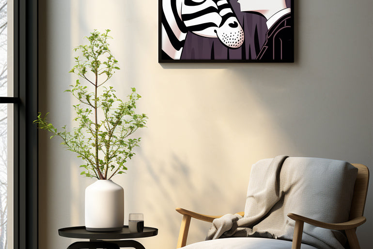 Cartoon Style Zebra with Men Painting| Wall Art Decor |Wall Art Print |Kids Wall Art，Comic Book Art，Art Deco Wall Gifts|Bedroom,kids' room|PRINTABLE Art |Digital Download