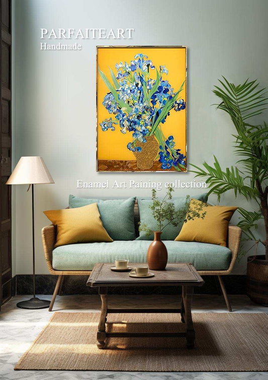 Enamel Art Deco Painting, Handmade, Wall Art, Modern Style, Decorative Painting , Iris Enamel Painting, Painted, Dining Room, Living Room, Entrance Door