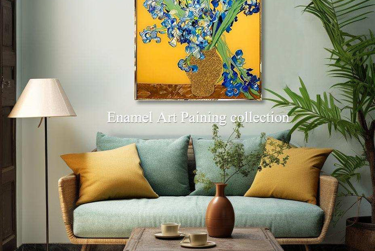 Enamel Art Deco Painting, Handmade, Wall Art, Modern Style, Decorative Painting , Iris Enamel Painting, Painted, Dining Room, Living Room, Entrance Door