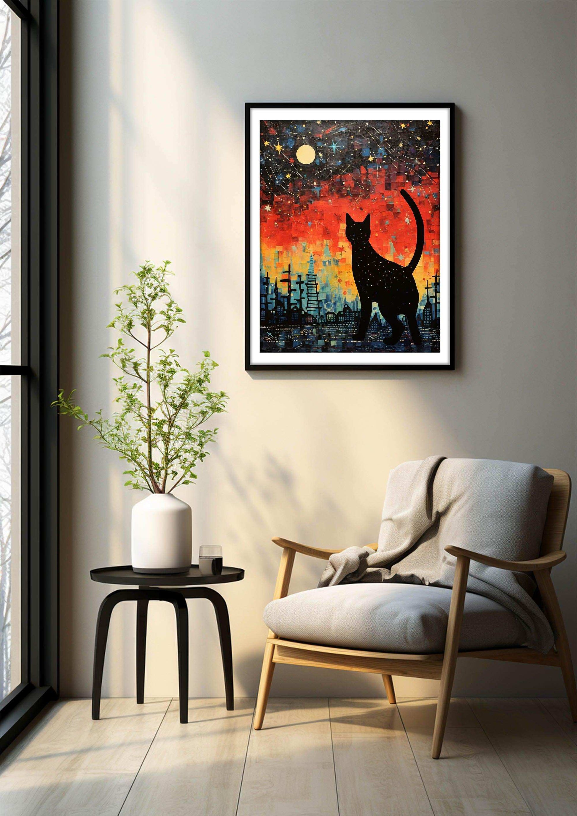 Cat Illustration | Starry Sky Wall Art Decor |Wall Art Print |Van Gogh style|Bedroom Livingroom,Kidsroom|PRINTABLE Art |Digital Download