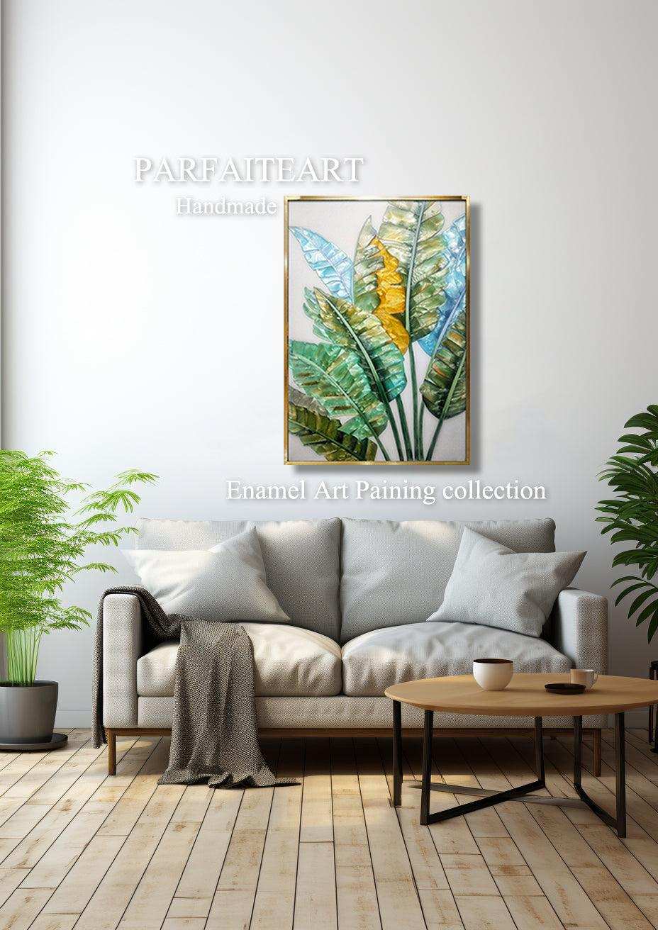 Enamel Art Deco Painting, Handmade, Wall Art, Modern Style, Decorative Painting , Strelitzia botany Enamel Painting, Painted, Dining Room, Living Room, Entrance Door