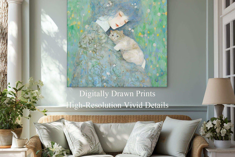 Impressionist Girl，Hand Painted Colorful Decorative Canvas Artwork，Moody Wall Decor，Cotton Gloss Canvas Living Room Decor，High-Quality Waterproof Decorative Canvas Art