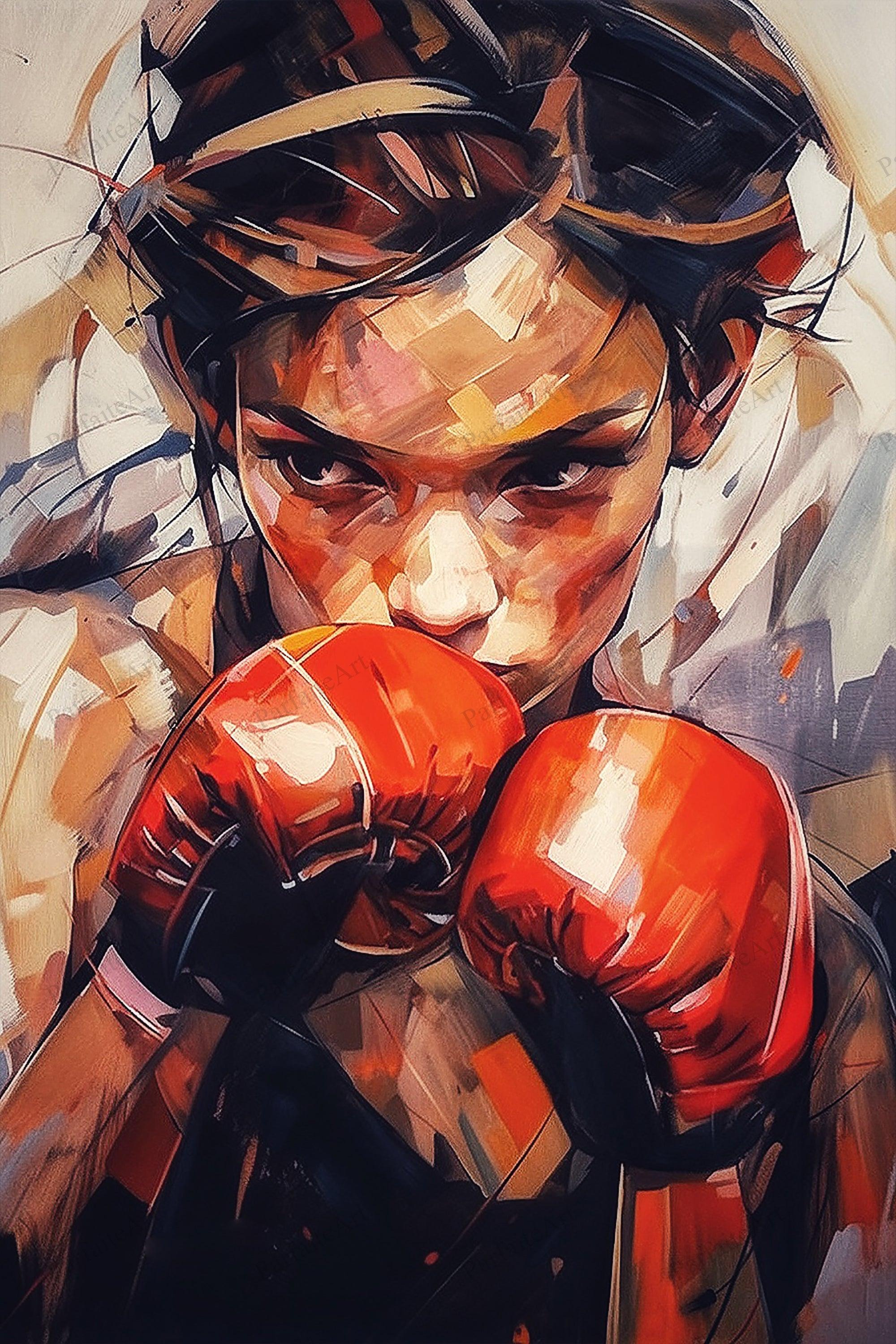 Female Boxers，Hand Painted Colorful Decorative Canvas Artwork，Moody Wall Decor，Cotton Gloss Canvas Living Room Decor，High-Quality Waterproof Decorative Canvas Art