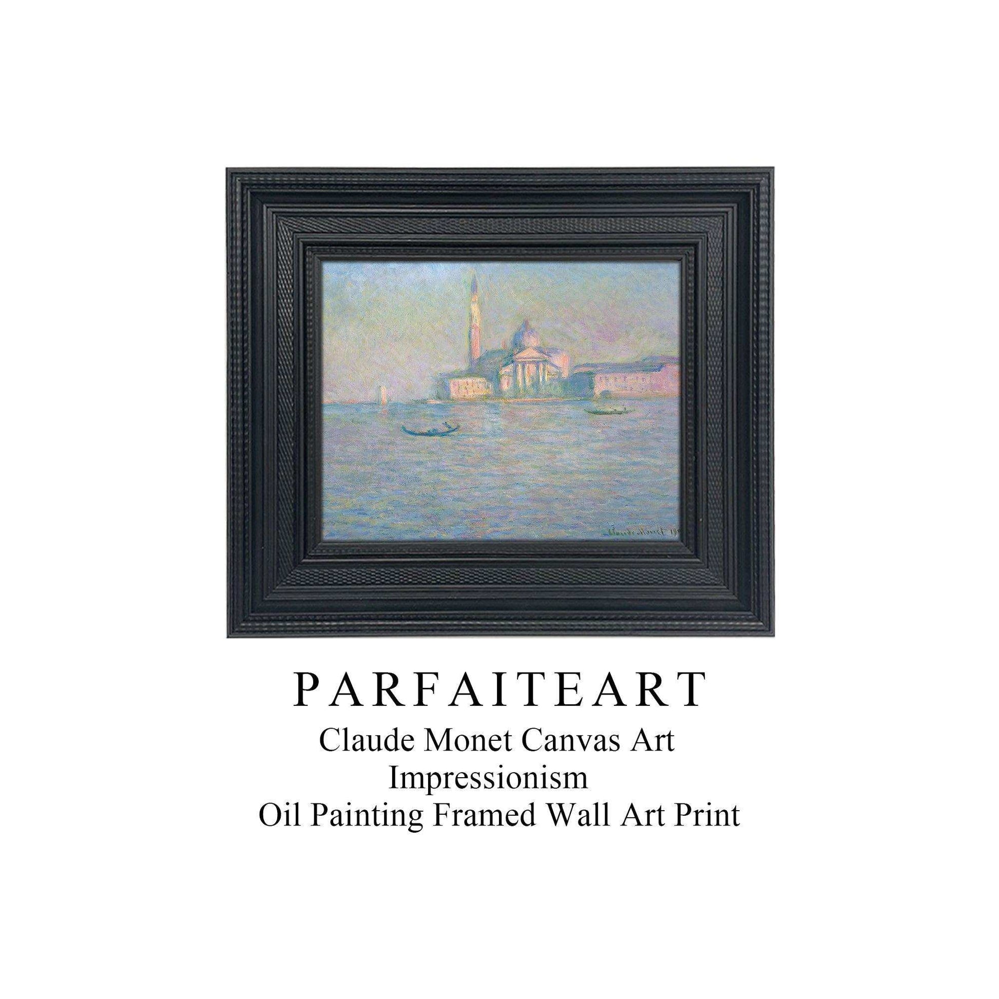 Famous Painting Print，Claude Monet，Moody Wall Decor，Black Vintage Frame,Solid Wood,High-Quality Waterproof Decorative Canvas Art， Hotel Aisle Living Room Home Decor Art 18x15 inches 4 Black