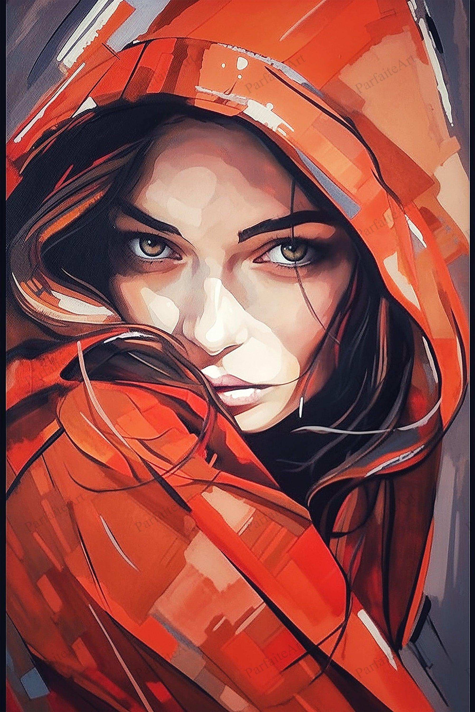 Woman Portrait，Hand Painted Colorful Decorative Canvas Artwork，Moody Wall Decor，Cotton Gloss Canvas Living Room Decor，High-Quality Waterproof Decorative Canvas Art