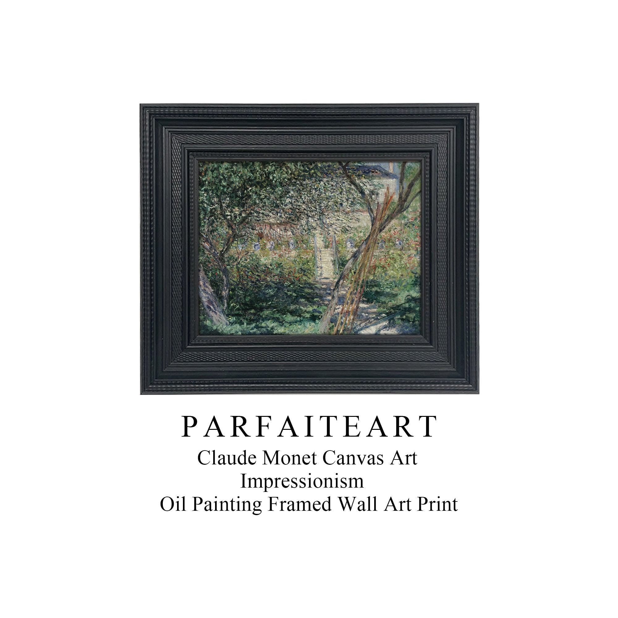 Famous Painting Print，Claude Monet，Moody Wall Decor，Black Vintage Frame,Solid Wood,High-Quality Waterproof Decorative Canvas Art， Hotel Aisle Living Room Home Decor Art 18x15 inches 1 Black