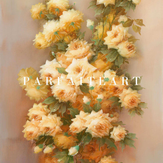 Realist Wall Art Prints of Blooming Yellow Roses on Printable Canvas #118