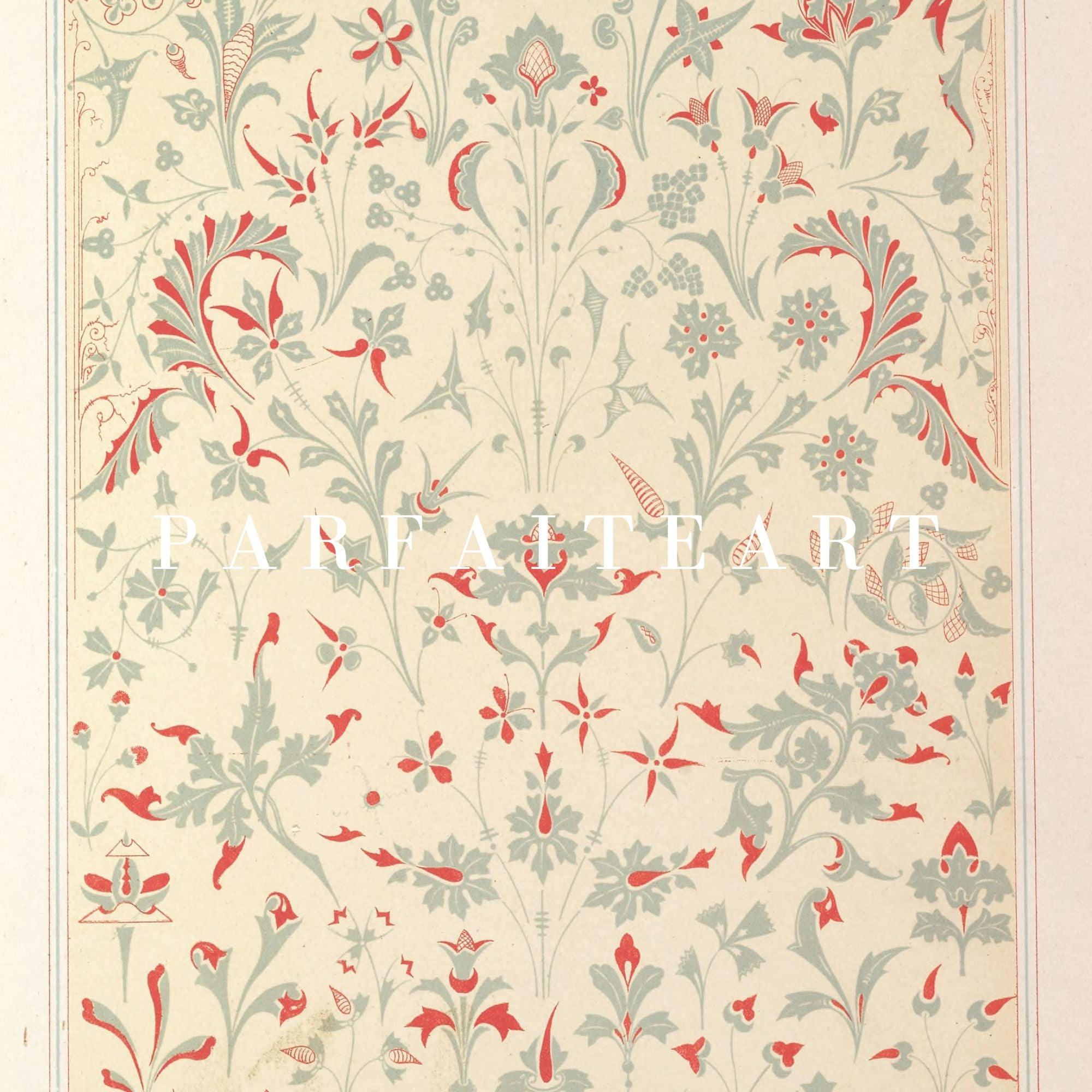 Vintage Botanical Floral Pattern - Moody Art Deco Giclée Framed Print for Living Room #33