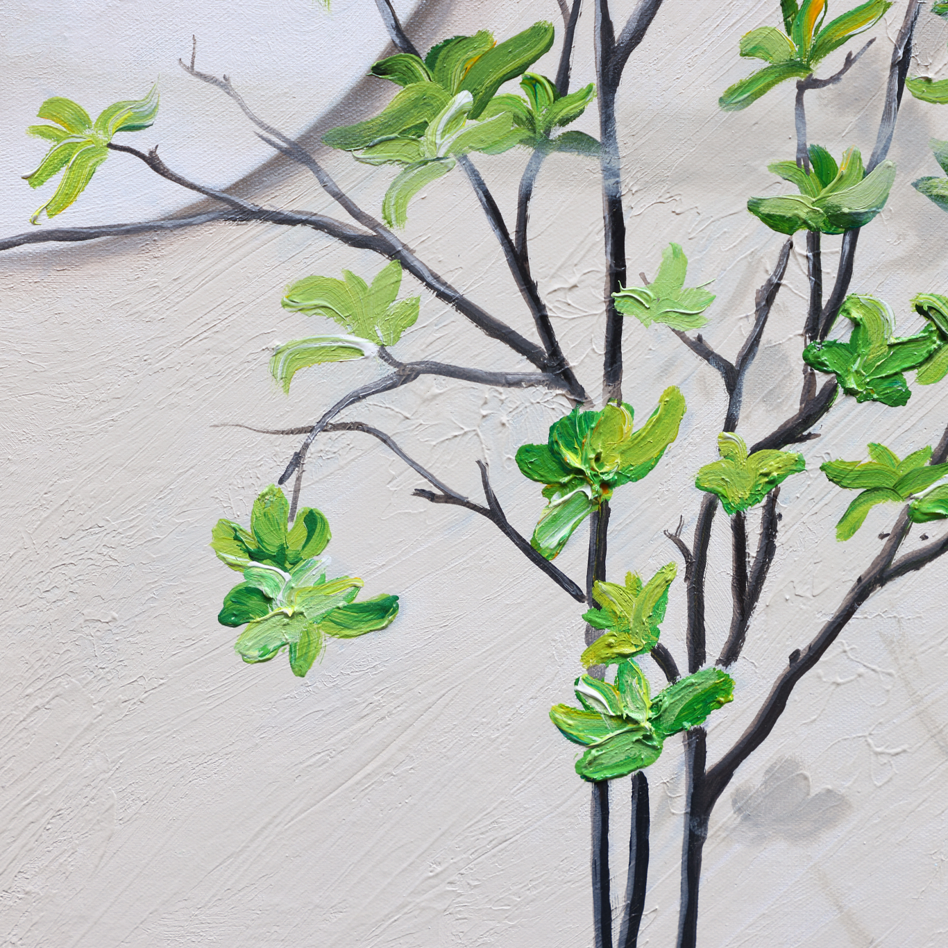 Green Branches in Moonlit Serenity