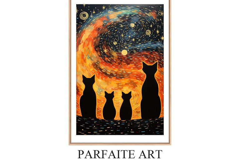 Cat Illustration | Starry Sky Wall Art Decor |Wall Art Print |Van Gogh style|Bedroom Livingroom,Kidsroom|PRINTABLE Art |Digital Download