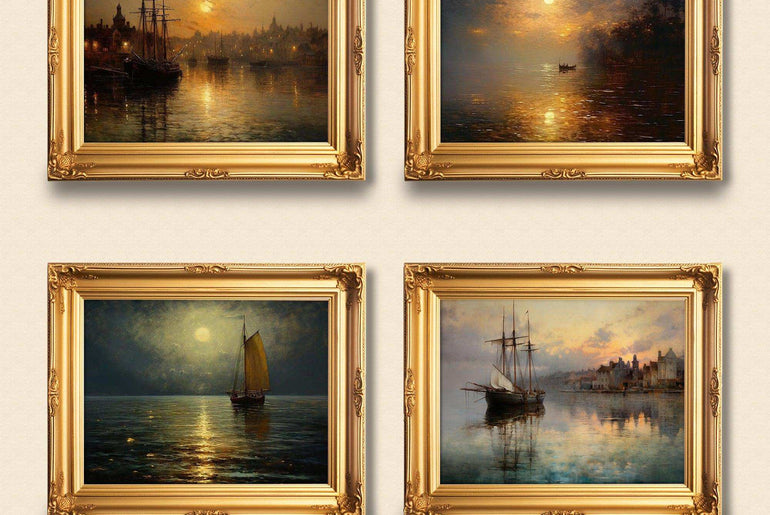 Harbor Sunset Landscape| Vintage Wall Art Decor|Decorative painting| Wall Art Canvas Print |Living Room, Dining Room|PRINTABLE Art |Digital Download