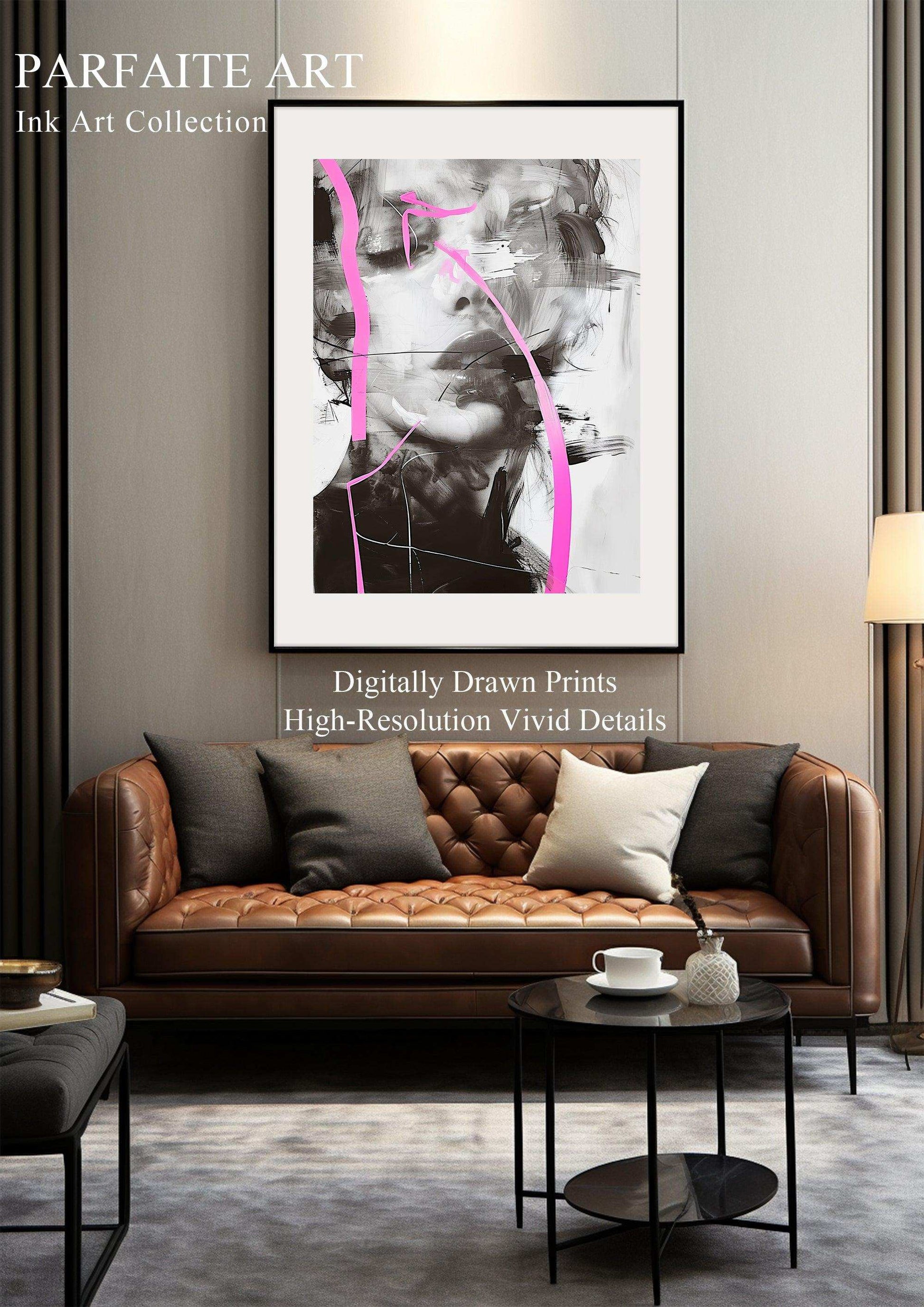 Fashion Forward: Modern Abstract Portrait & Lady Ink Art - Framed Poster Prints for Chic Home Decor