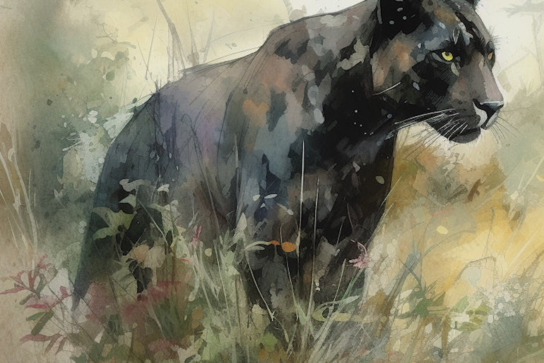 A Black Panther Prowl - watercolor animal art - Handcrafted Home Decor with Digital Download Option