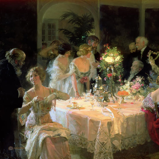The End of Dinner  -   Jules-Alexandre Grun Handmade Painted